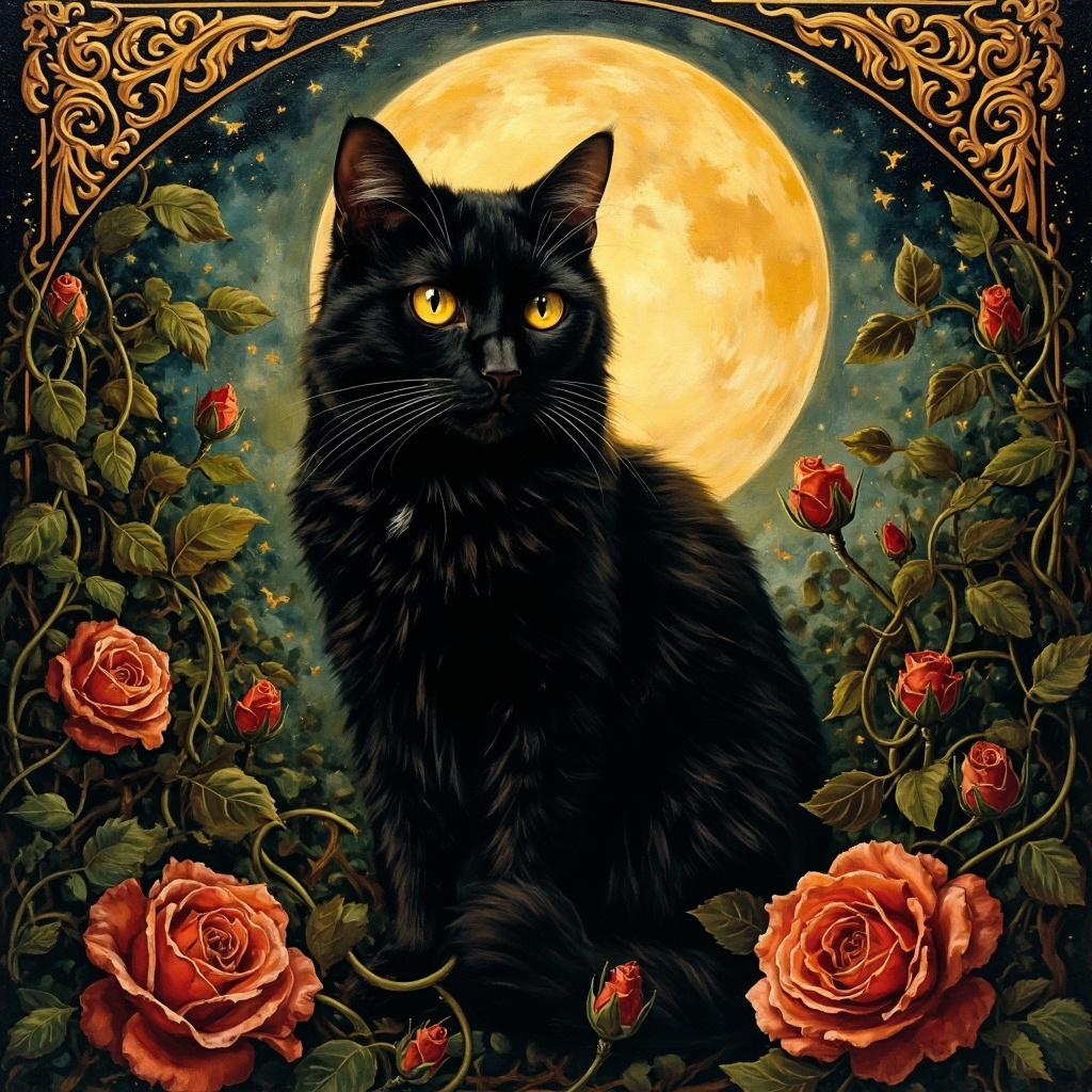 Midnight Reverie — enchanted cat painting